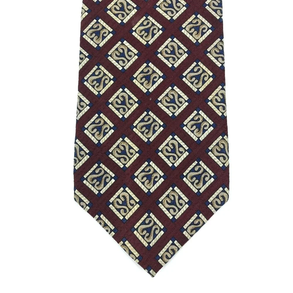 Jos. A. Bank Premier Collection Tie 100% Silk Maroon Red Blue Beige Necktie 63